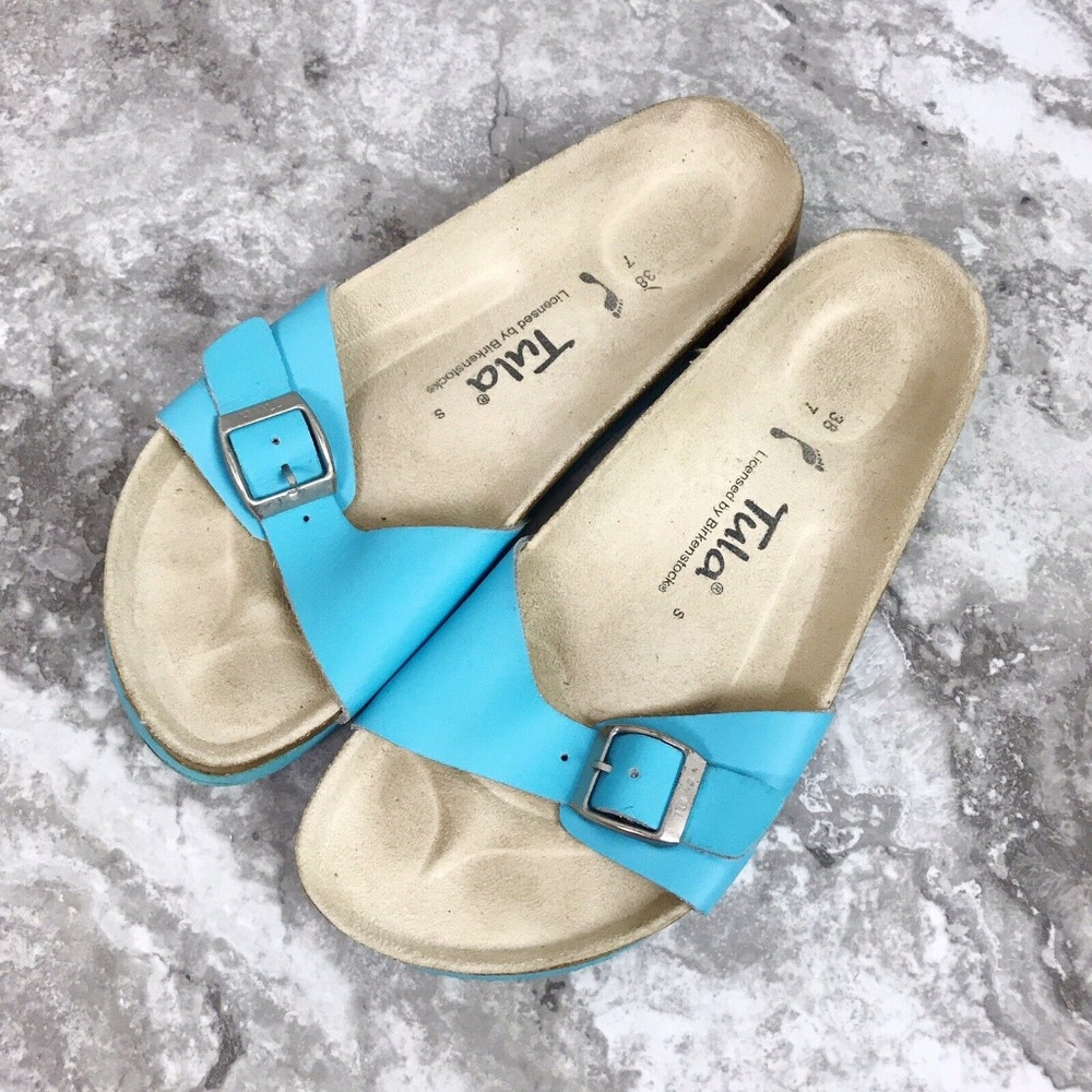 Birkinstock Tula Blue Leather Slip On Sandals 7